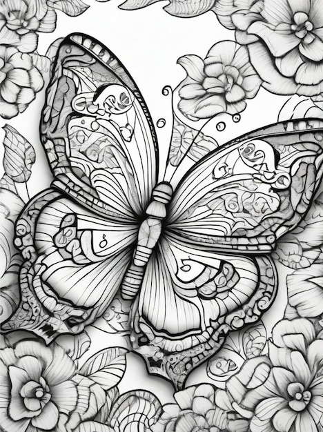 página para colorir para adultos borboletas florais