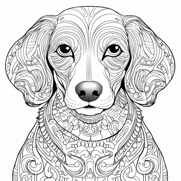 página para colorir para adultos estilo realista dachshund mandala linhas grossas preto e branco