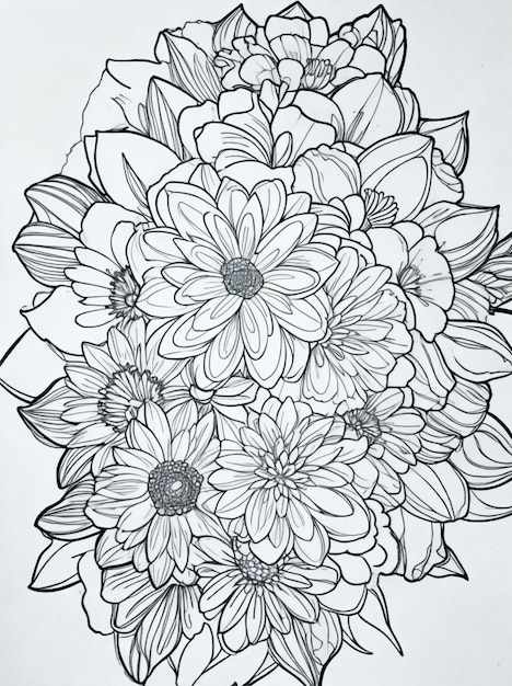 página para colorir para arte de linha de flor de adultos