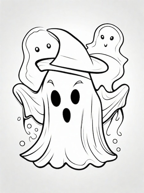 página para colorir para crianças arte de linha fantasma de Halloween