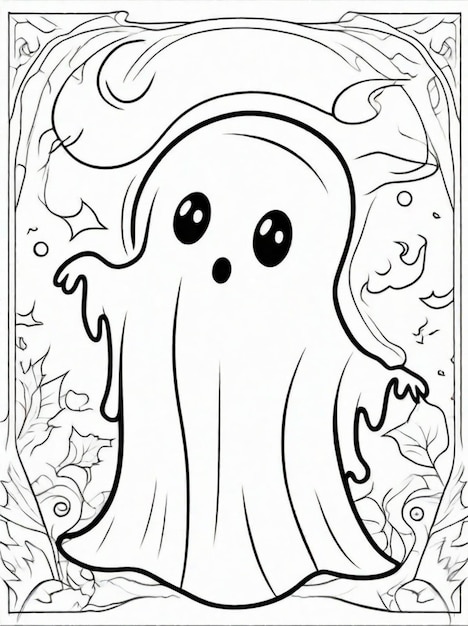 página para colorir para crianças arte de linha fantasma de Halloween