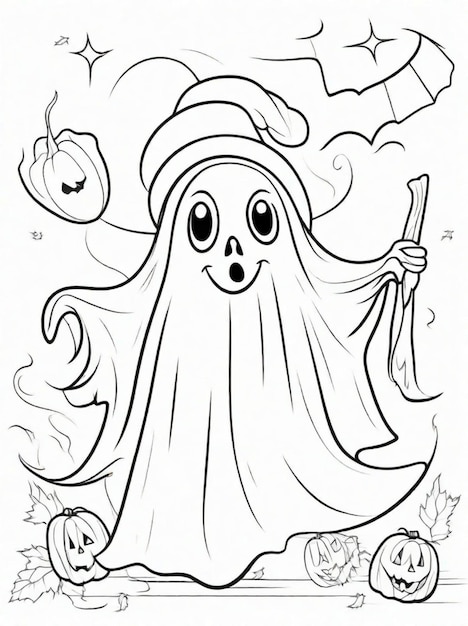 página para colorir para crianças arte de linha fantasma de Halloween