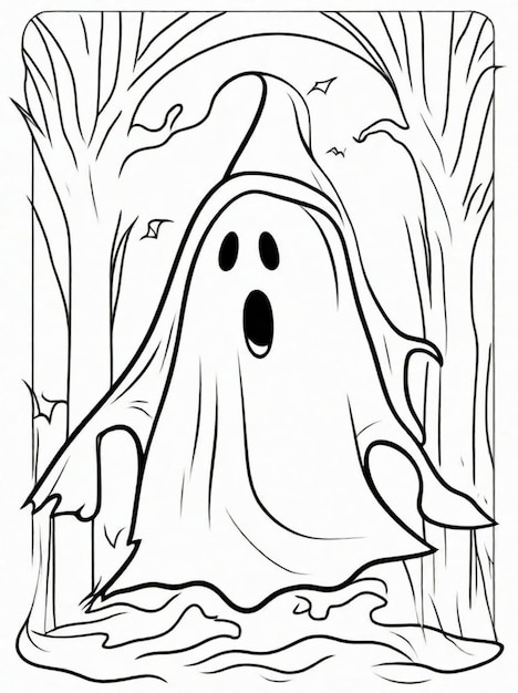 Foto página para colorir para crianças arte de linha fantasma de halloween