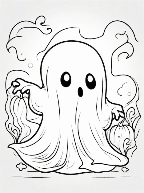 página para colorir para crianças arte de linha fantasma de Halloween