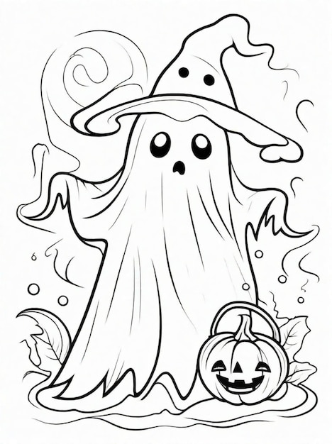 página para colorir para crianças arte de linha fantasma de Halloween
