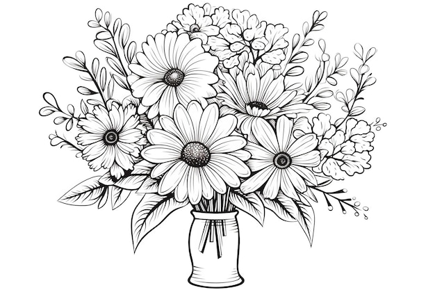 página para colorir para crianças buquê de flores