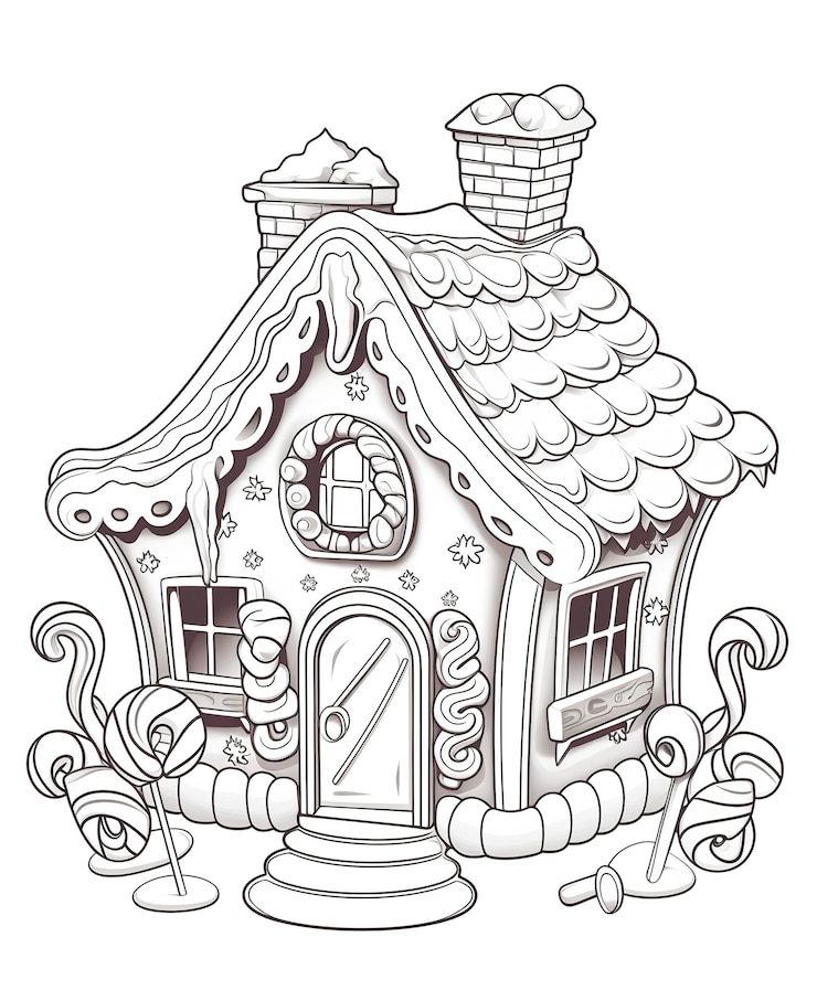 Foto página para colorir para crianças casa de pão de gengibre de natal