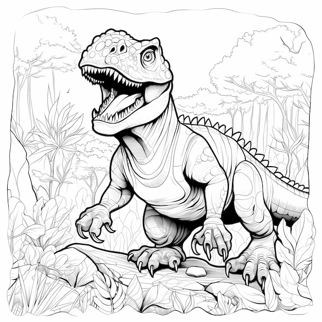página para colorir para crianças Tinta Imaginação Dinossauro Contorno Artístico Preto