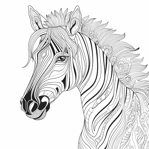 página para colorir para linhas grossas de estilo cartoon de zebra adulta