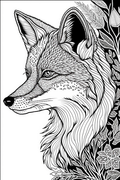 Página para colorir raposa pense em linhas estilo tribal sem sombra
