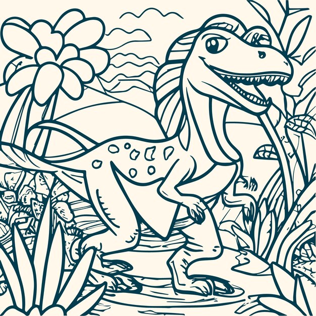 Desenhos para colorir de desenho de um dinossauro com um pássaro para  colorir 