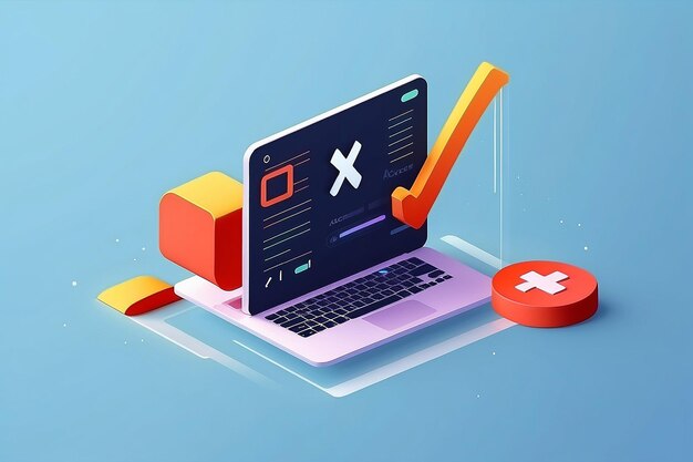 Página web con declinación X señal de cruz Acceso a la ventana del sitio web denegado Resultado negativo Cancelar error y rechazar concepto