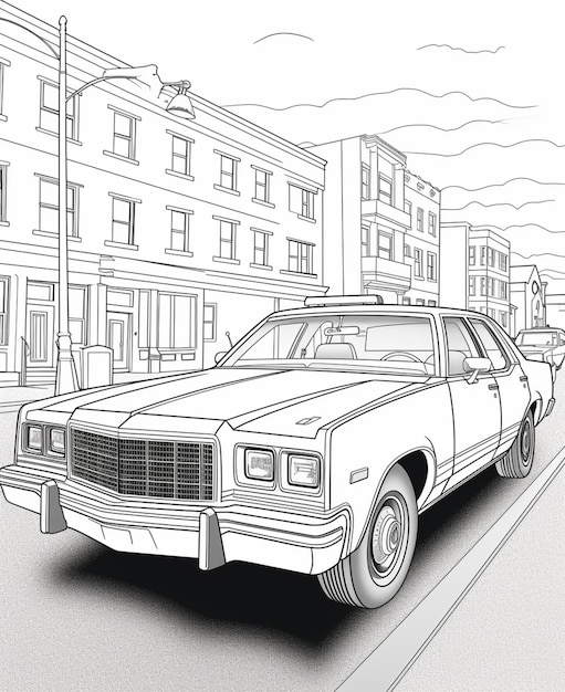 páginas para colorear de autos en la calle en una ciudad ai generativo