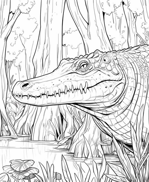 páginas para colorear de cocodrilos y otros animales en la selva generativo ai