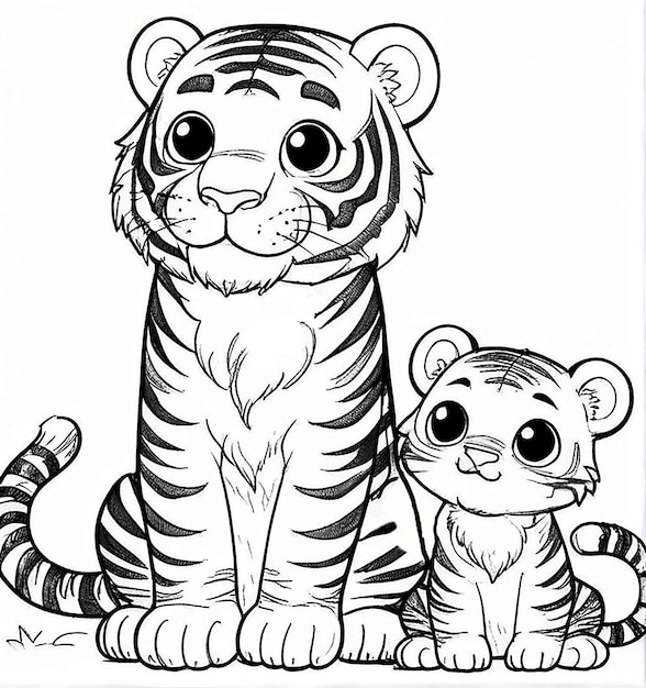 Foto páginas de colorear día del padre tigre papa y bebé tigon generativo ai