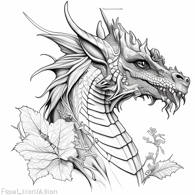Foto páginas para colorear dragón de los reinos encantados con un fondo blanco limpio