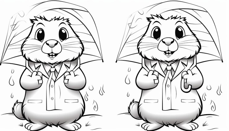 Foto páginas para colorear para niños una marmota actuando como un pronóstico del tiempo estilo de dibujos animados