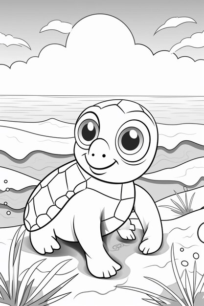 Foto páginas para colorear para niños tortuga tortuga páginas para pintar para niños generativa ai