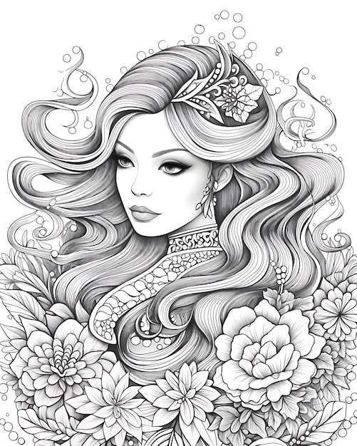 Páginas para colorear Sirena con el pelo largo y hermoso