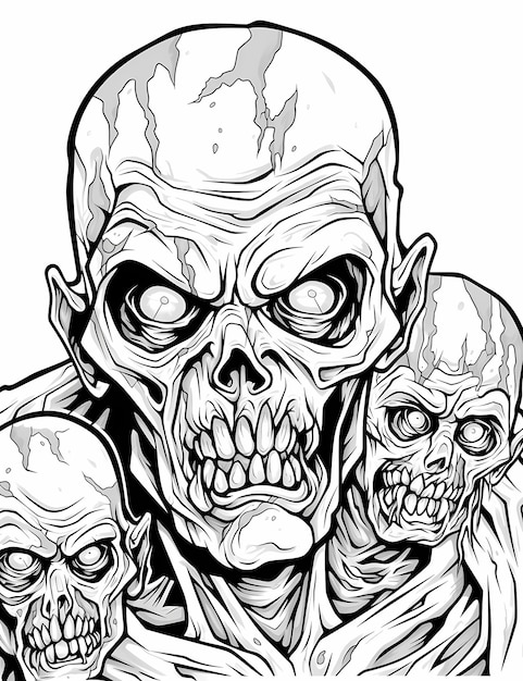 Páginas para colorear de Zombie Halloween Party Niños con un grupo de zombis de dibujos animados