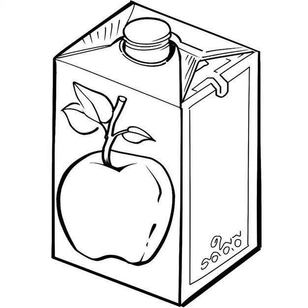 Foto páginas de coloração de uma caixa de suco de maçã com um canudo e um vidro generativo ai