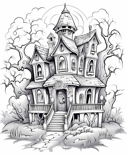 páginas de livro para colorir de Halloween para crianças Ghostly Manor by the Haunted Marsh