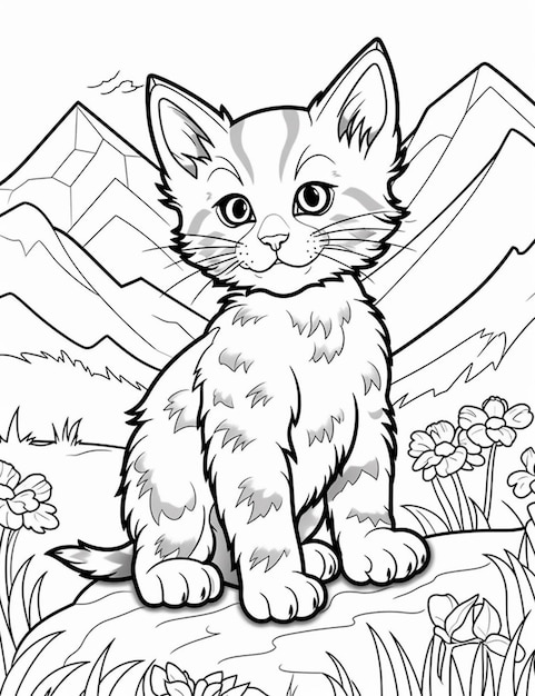 páginas para colorir de gatos e gatinhos para as crianças colorirem IA generativa