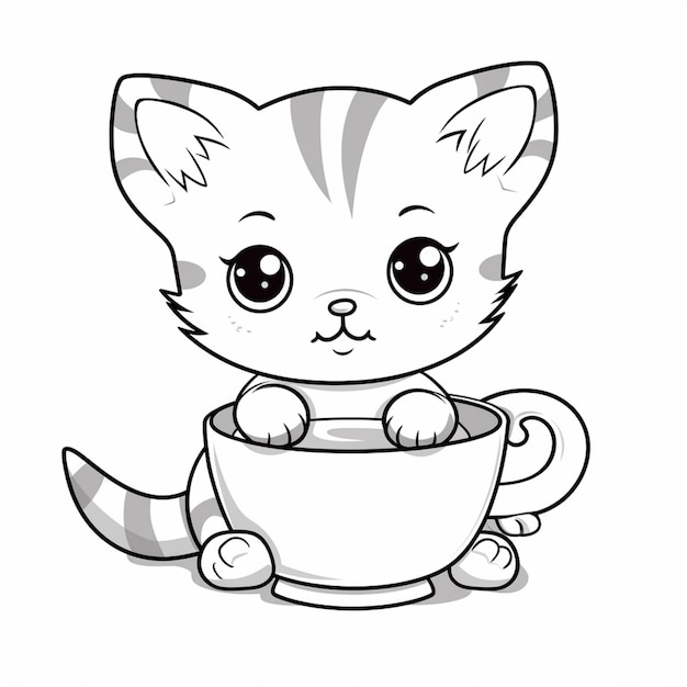 Kawaii Gatos Xícara Café Desenhos Animados Para Colorir Página Para  vetor(es) de stock de ©Valueinvestor 458516402