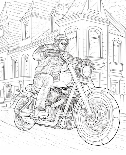 Desenhos para colorir de desenho de um motoqueiro com sua harley davidson  para colorir online 