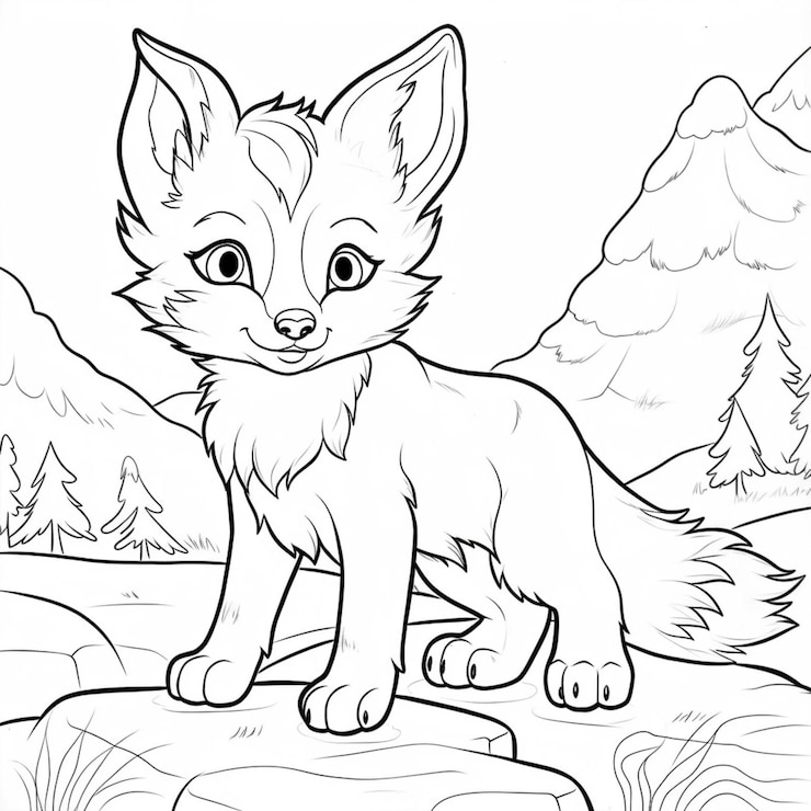 Foto páginas para colorir de uma raposa na floresta generativa ai