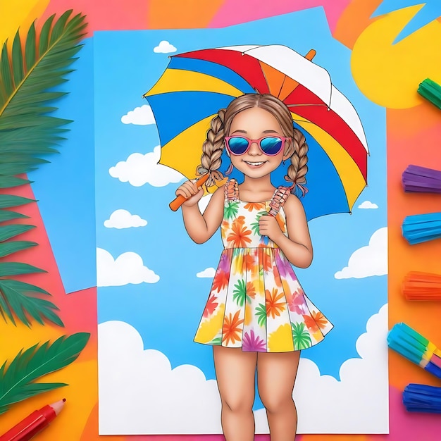 Foto páginas para colorir de verão com fundo de praia imagens de palmeiras