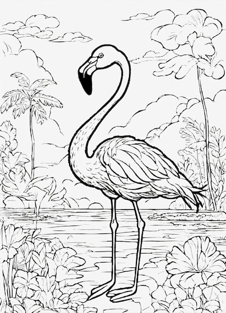 Foto páginas para colorir do bonito animal de desenho animado flamingo