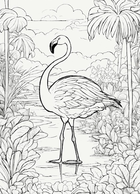 Páginas para colorir do bonito animal de desenho animado flamingo