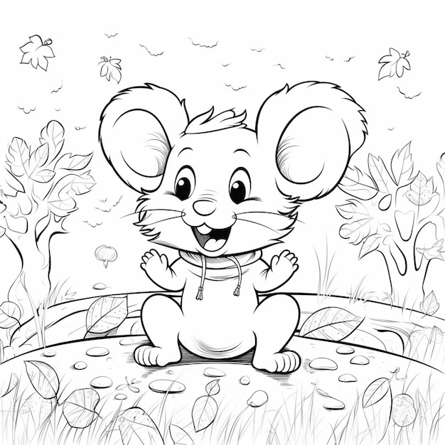 páginas para colorir para crianças de um rato sentado em uma folha generativa ai