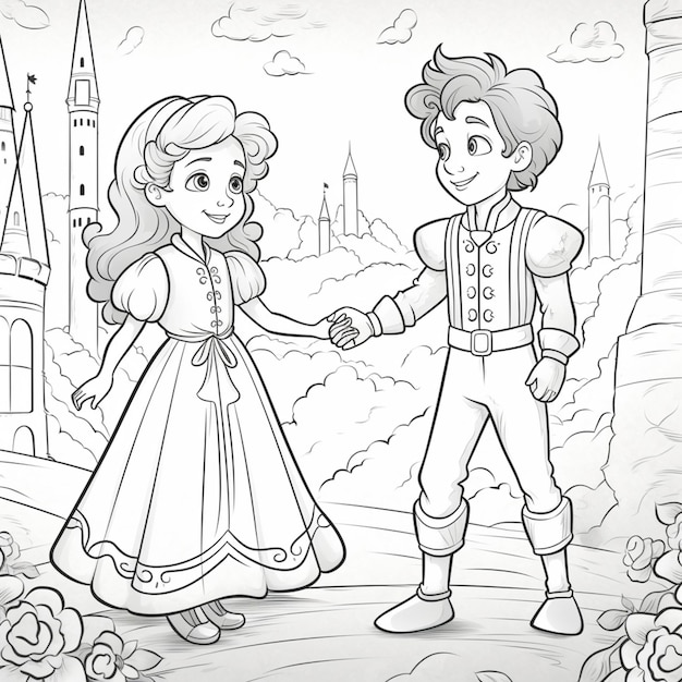 Página para colorir com princesa ilustração ai generativexa