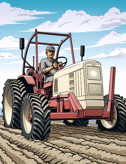 páginas para colorir para crianças tractor com semeador na parte de trás trabalhando no campo