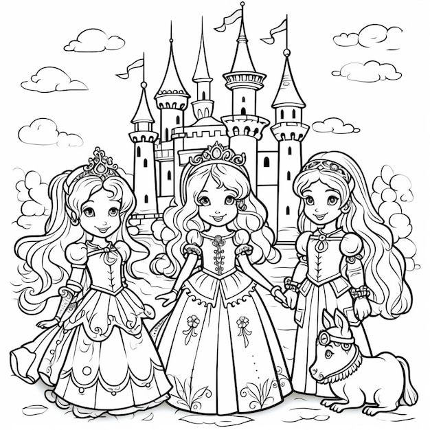 Página para colorir com princesa ilustração ai generativexa