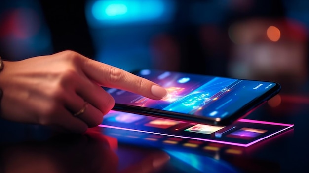 Foto pago digital de tecnología de compras en línea futurista desde teléfono móvil ia generativa