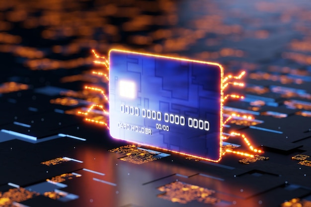 Pago por servicios Concepto de pago móvil Tarjeta de plástico para pagos en línea Donaciones en juegos Renderización 3D