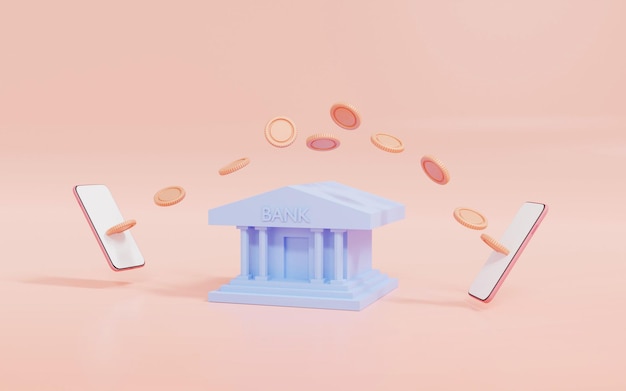Pago transferencia de dinero en línea concepto smartphone intercambio moneda moneda 3D render