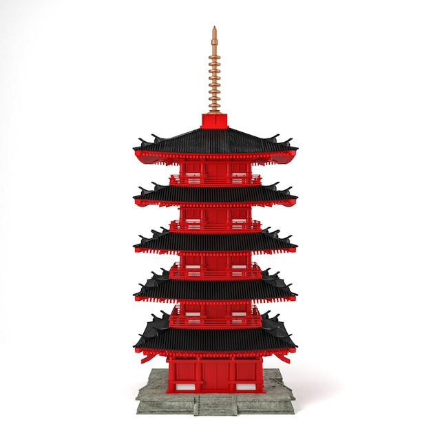 Pagoda antigua japonesa de baja poli aislada sobre fondo blanco renderizado 3d