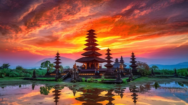 Pagoda de Bali en el amanecer de Indonesia