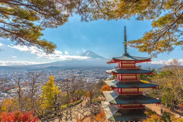 Pagoda Chureito con fondo Fuji San