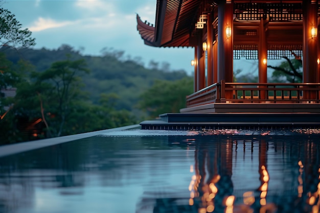 Foto pagoda com vista para a piscina