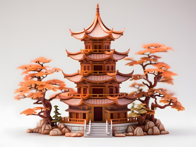 Pagoda em miniatura de madeira Edifícios sagrados do budismo