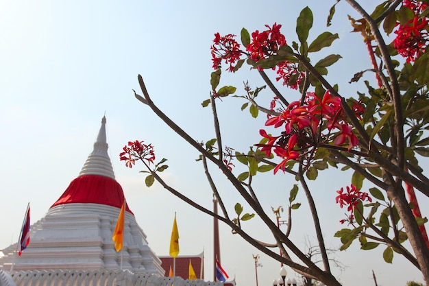 La pagoda con flores es muy bonita.