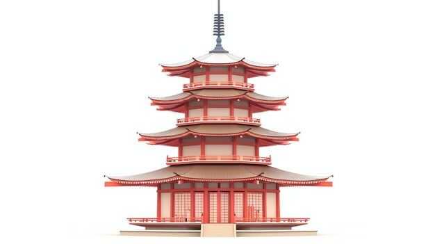 Foto una pagoda japonesa tradicional con acentos rojos se alza contra un fondo blanco sólido