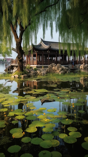 una pagoda en el lago