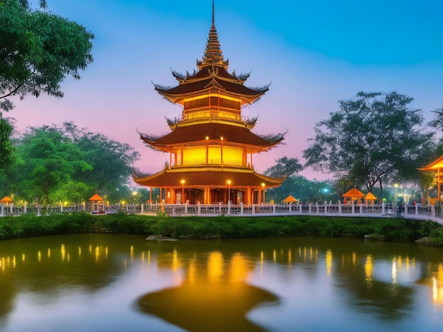 Pagoda Tran quoc em Hanoi, Vietnã, depois do pôr-do-sol
