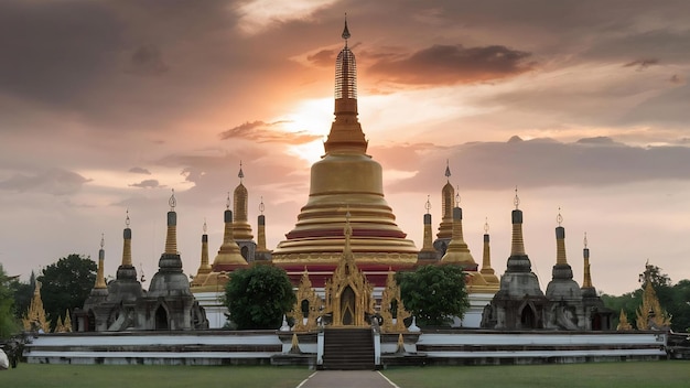 Foto una pagoda de trece cumbres en un templo budista en samut prakan, tailandia